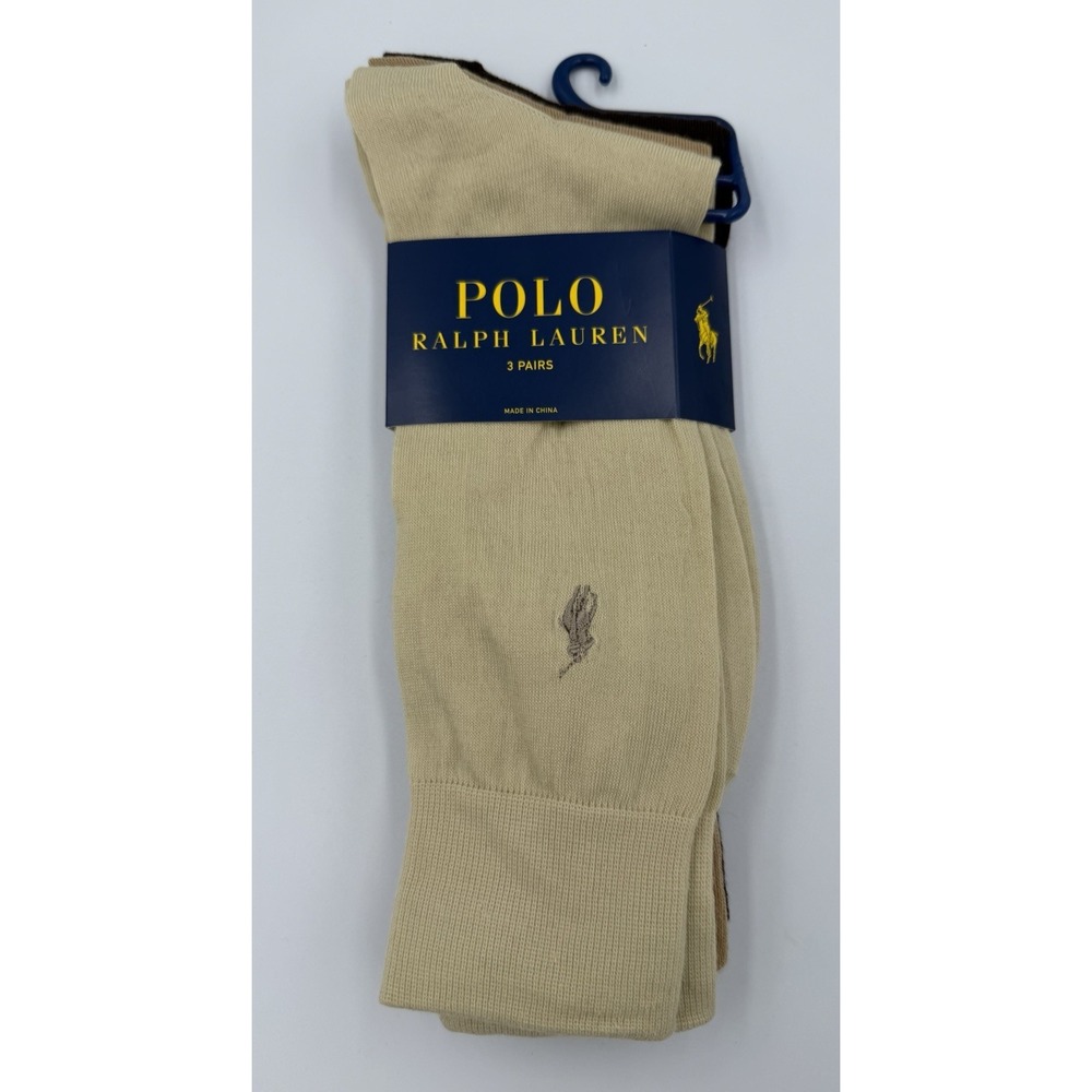Ralph Lauren Polo 3pk Trouser Dress Socks Fits Shoe Size 6-12.5 Beige Tan Brown